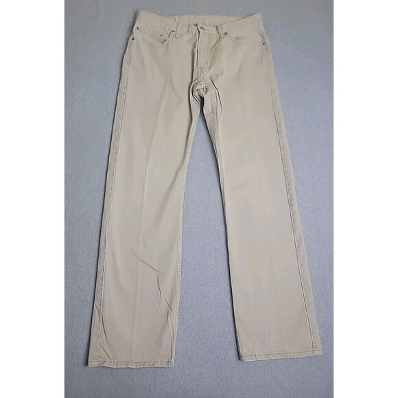 Levis 514 Khaki Pants Mens 34x32 (33x31) Straight Flat Front Cotton Mid Rise - Picture 1 of 13